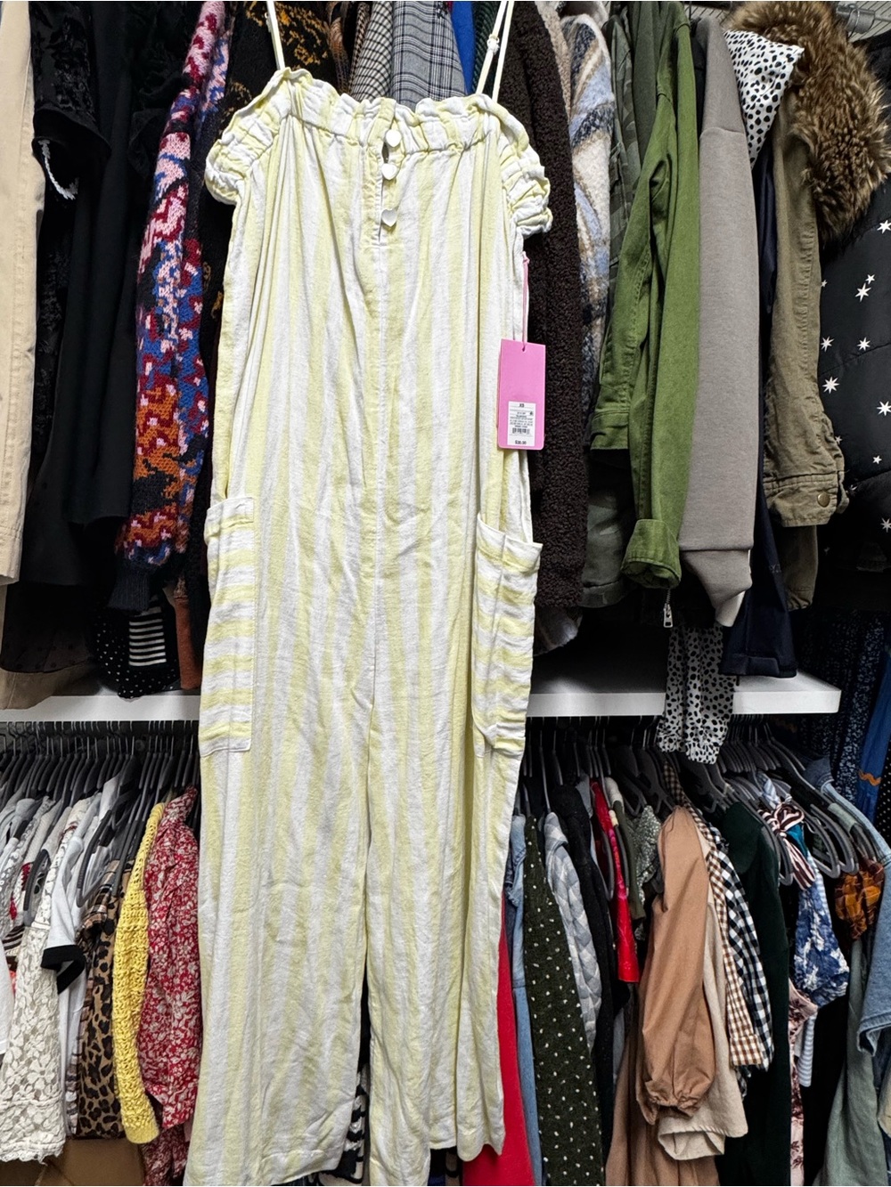 Stoney Clover Striped Yellow & White Women's Linen Jumpsuit/ coverup